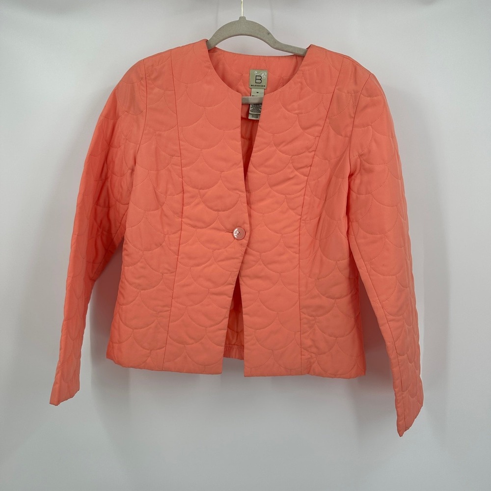 Womens Quilted Jacket Size M Coral Feminine Bright Coastal‎ Office Spring